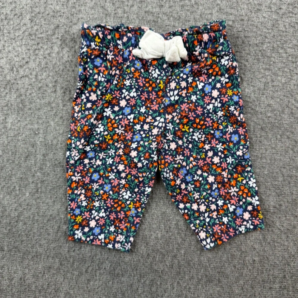 Carter's Floral Pants Kids 3M Navy Blue Pink Orange Cotton Bow‎ Leggings